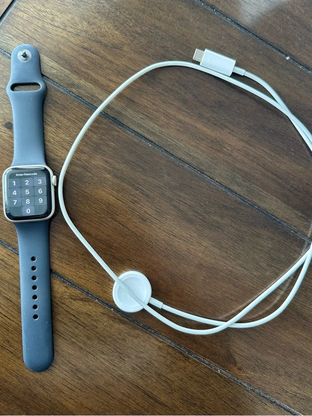 SE 41mm Apple Watch with Navy Silicone Band and Magnetic Charging Cable